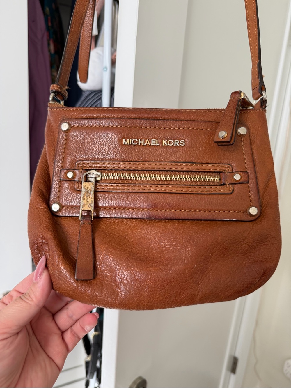Michael Kors Cognac Leather Crossbody Bag with Gold Hardware